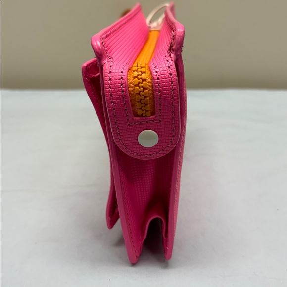 KATE SPADE SATURDAY Pink/Orange Leather Zip Bag Snap Phone Pouch Wristlet Purse - Picture 5 of 10